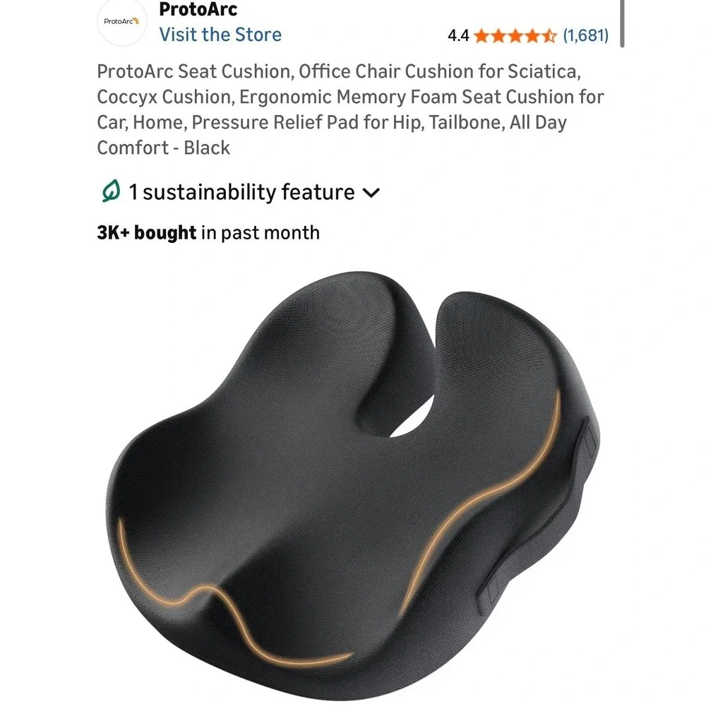 ProtoArc SC Butterfly Ergonomic Seat Cushion Black Memory Foam Sciatica‎ Relief